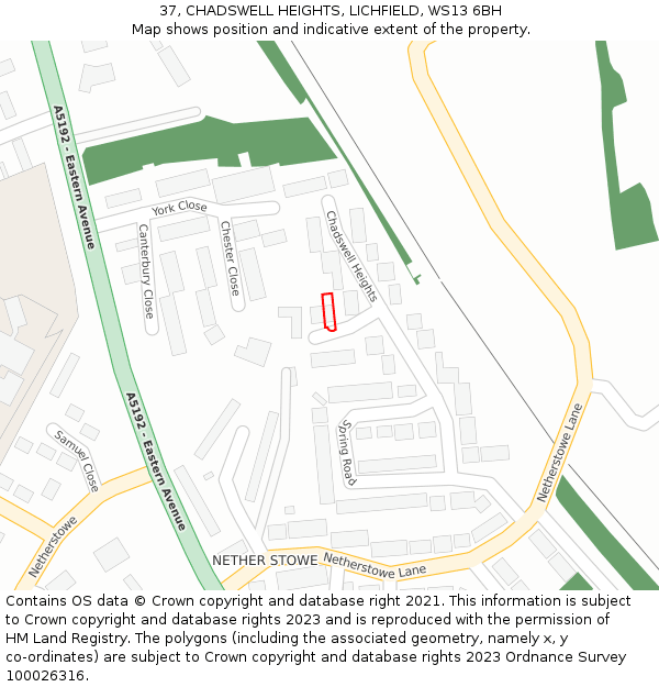 37, CHADSWELL HEIGHTS, LICHFIELD, WS13 6BH: Location map and indicative extent of plot