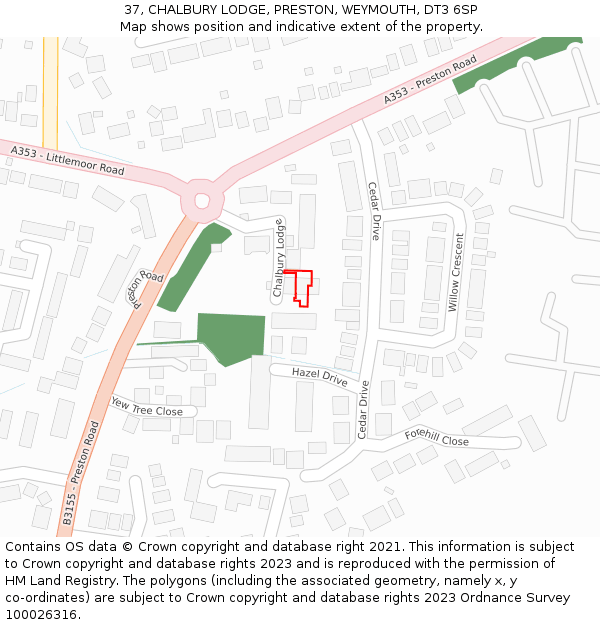 37, CHALBURY LODGE, PRESTON, WEYMOUTH, DT3 6SP: Location map and indicative extent of plot