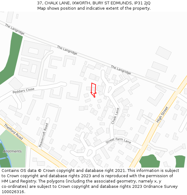 37, CHALK LANE, IXWORTH, BURY ST EDMUNDS, IP31 2JQ: Location map and indicative extent of plot