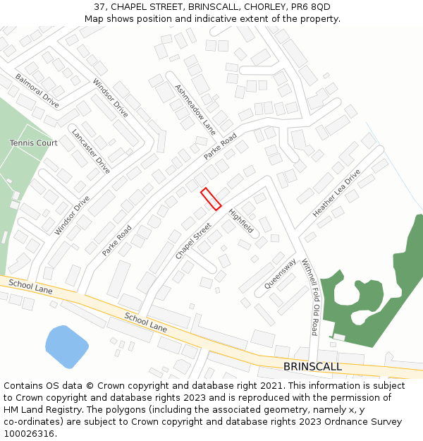 37, CHAPEL STREET, BRINSCALL, CHORLEY, PR6 8QD: Location map and indicative extent of plot