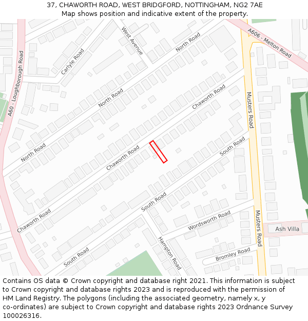 37, CHAWORTH ROAD, WEST BRIDGFORD, NOTTINGHAM, NG2 7AE: Location map and indicative extent of plot