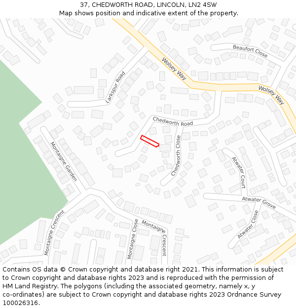 37, CHEDWORTH ROAD, LINCOLN, LN2 4SW: Location map and indicative extent of plot