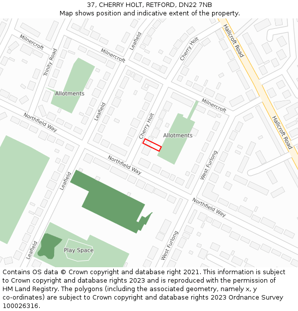 37, CHERRY HOLT, RETFORD, DN22 7NB: Location map and indicative extent of plot