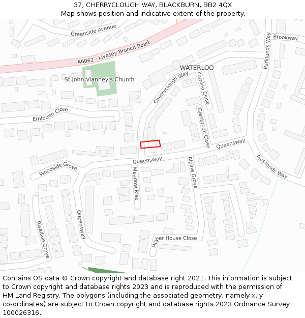 37, CHERRYCLOUGH WAY, BLACKBURN, BB2 4QX: Location map and indicative extent of plot