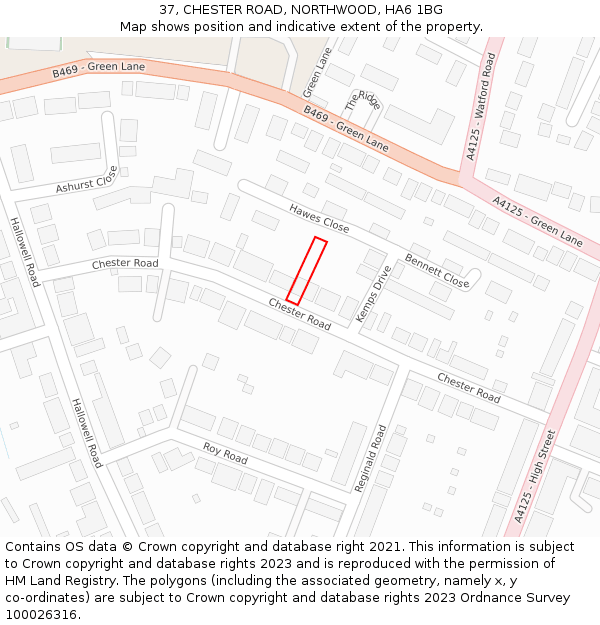 37, CHESTER ROAD, NORTHWOOD, HA6 1BG: Location map and indicative extent of plot