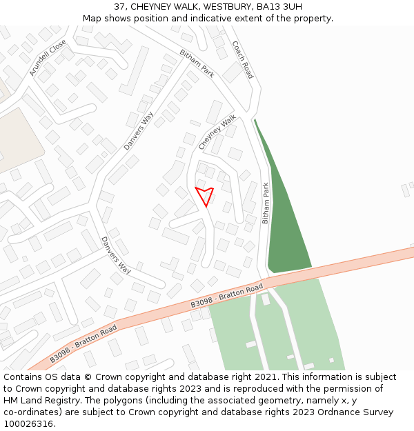 37, CHEYNEY WALK, WESTBURY, BA13 3UH: Location map and indicative extent of plot