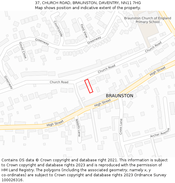 37, CHURCH ROAD, BRAUNSTON, DAVENTRY, NN11 7HG: Location map and indicative extent of plot