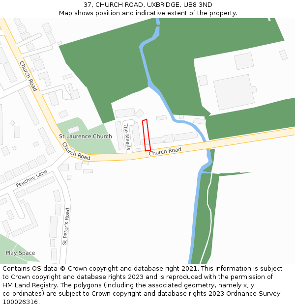 37, CHURCH ROAD, UXBRIDGE, UB8 3ND: Location map and indicative extent of plot