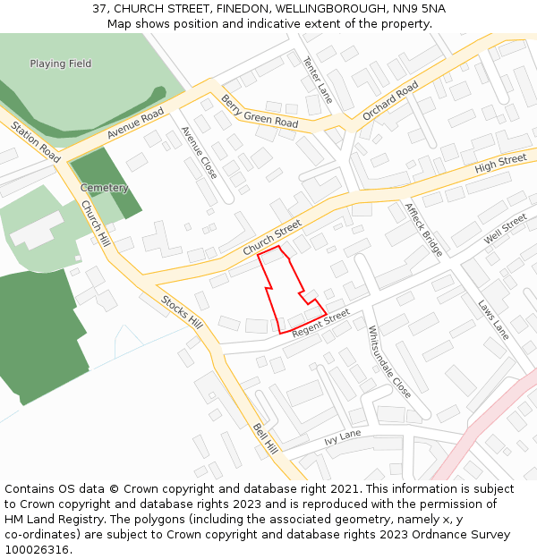 37, CHURCH STREET, FINEDON, WELLINGBOROUGH, NN9 5NA: Location map and indicative extent of plot