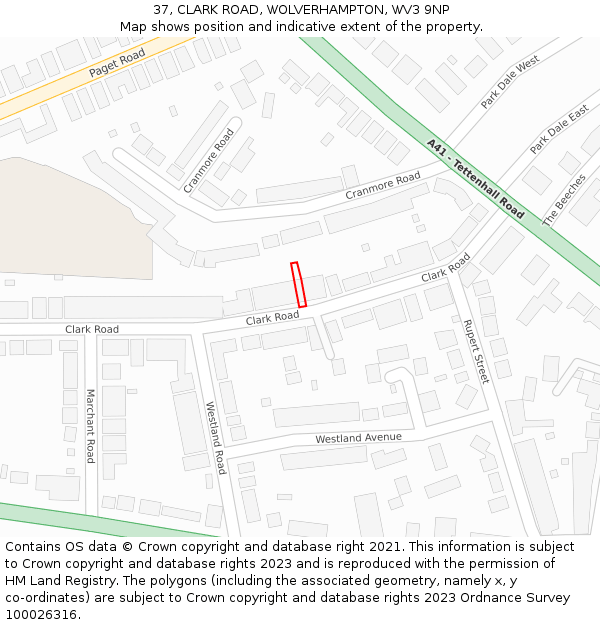 37, CLARK ROAD, WOLVERHAMPTON, WV3 9NP: Location map and indicative extent of plot