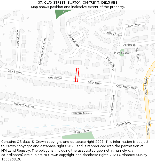 37, CLAY STREET, BURTON-ON-TRENT, DE15 9BE: Location map and indicative extent of plot