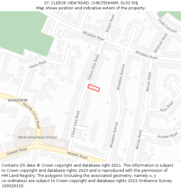 37, CLEEVE VIEW ROAD, CHELTENHAM, GL52 5NJ: Location map and indicative extent of plot