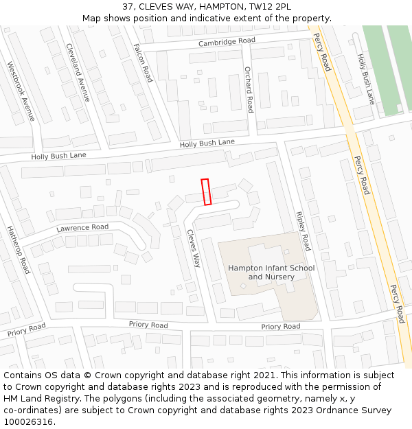37, CLEVES WAY, HAMPTON, TW12 2PL: Location map and indicative extent of plot