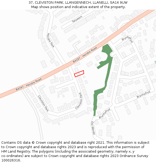 37, CLEVISTON PARK, LLANGENNECH, LLANELLI, SA14 9UW: Location map and indicative extent of plot