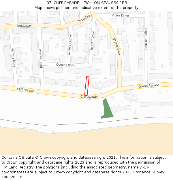 37, CLIFF PARADE, LEIGH-ON-SEA, SS9 1BB: Location map and indicative extent of plot