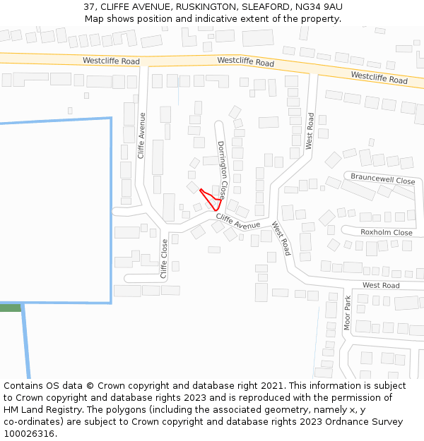 37, CLIFFE AVENUE, RUSKINGTON, SLEAFORD, NG34 9AU: Location map and indicative extent of plot