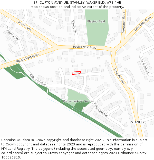 37, CLIFTON AVENUE, STANLEY, WAKEFIELD, WF3 4HB: Location map and indicative extent of plot