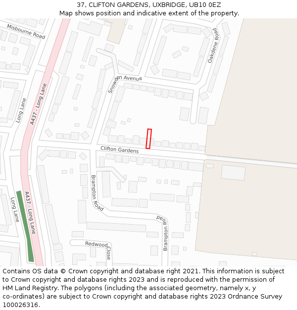 37, CLIFTON GARDENS, UXBRIDGE, UB10 0EZ: Location map and indicative extent of plot