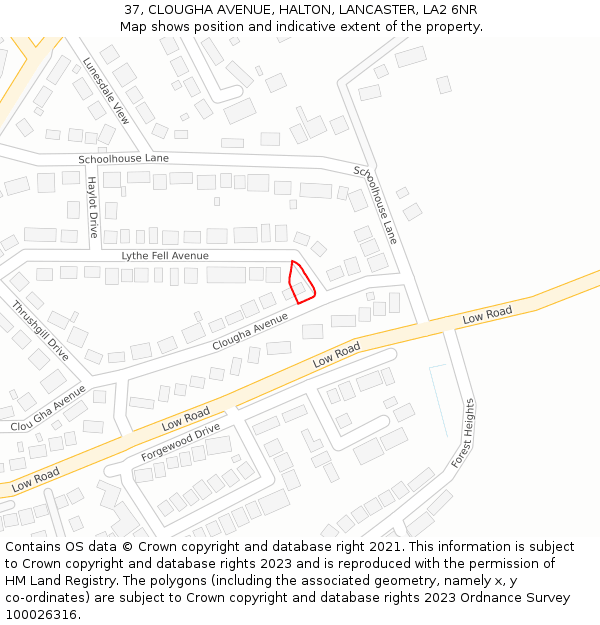 37, CLOUGHA AVENUE, HALTON, LANCASTER, LA2 6NR: Location map and indicative extent of plot