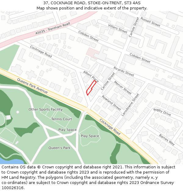 37, COCKNAGE ROAD, STOKE-ON-TRENT, ST3 4AS: Location map and indicative extent of plot