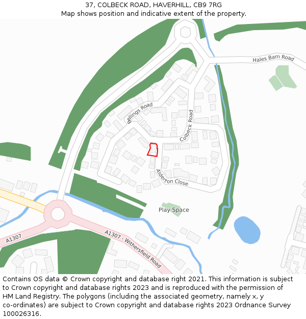 37, COLBECK ROAD, HAVERHILL, CB9 7RG: Location map and indicative extent of plot