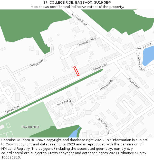 37, COLLEGE RIDE, BAGSHOT, GU19 5EW: Location map and indicative extent of plot