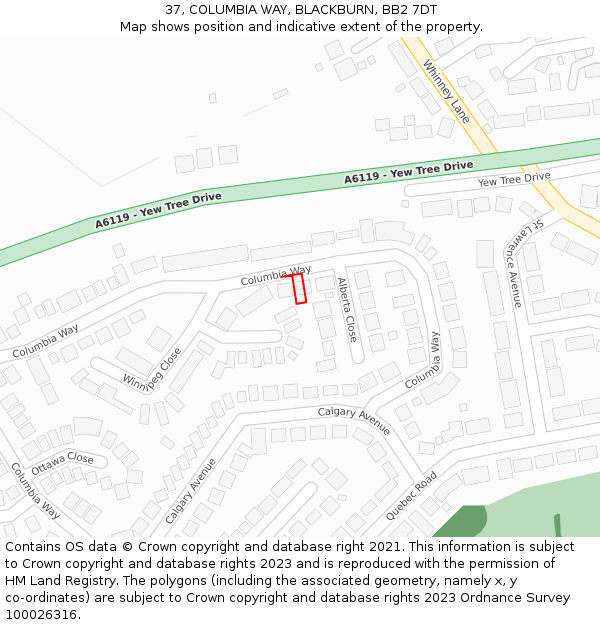 37, COLUMBIA WAY, BLACKBURN, BB2 7DT: Location map and indicative extent of plot