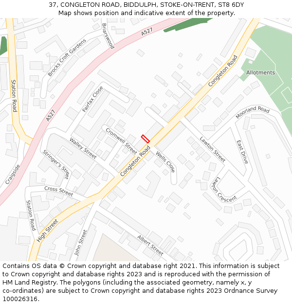 37, CONGLETON ROAD, BIDDULPH, STOKE-ON-TRENT, ST8 6DY: Location map and indicative extent of plot