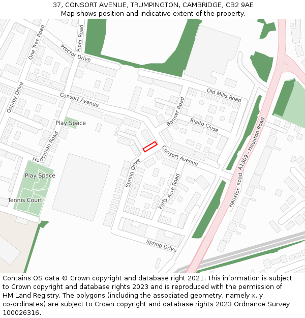 37, CONSORT AVENUE, TRUMPINGTON, CAMBRIDGE, CB2 9AE: Location map and indicative extent of plot