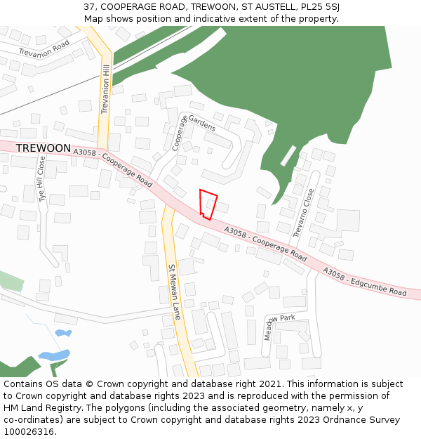 37, COOPERAGE ROAD, TREWOON, ST AUSTELL, PL25 5SJ: Location map and indicative extent of plot