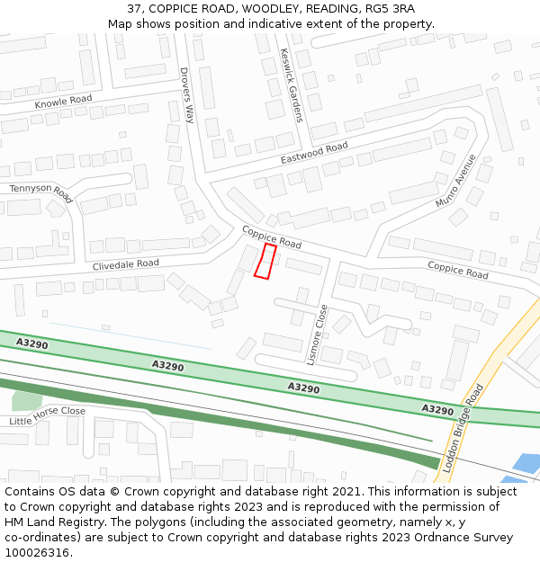 37, COPPICE ROAD, WOODLEY, READING, RG5 3RA: Location map and indicative extent of plot