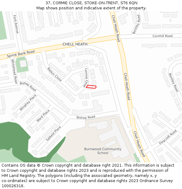 37, CORMIE CLOSE, STOKE-ON-TRENT, ST6 6QN: Location map and indicative extent of plot