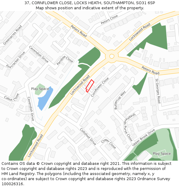 37, CORNFLOWER CLOSE, LOCKS HEATH, SOUTHAMPTON, SO31 6SP: Location map and indicative extent of plot