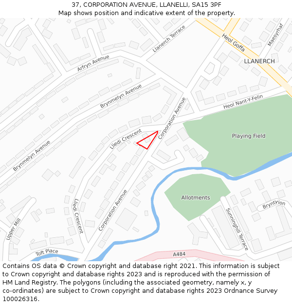 37, CORPORATION AVENUE, LLANELLI, SA15 3PF: Location map and indicative extent of plot