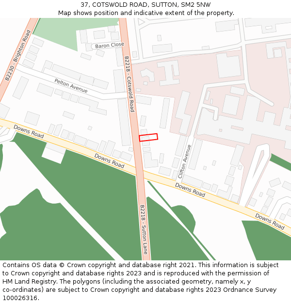 37, COTSWOLD ROAD, SUTTON, SM2 5NW: Location map and indicative extent of plot