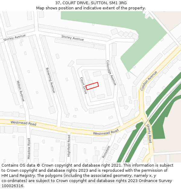 37, COURT DRIVE, SUTTON, SM1 3RG: Location map and indicative extent of plot