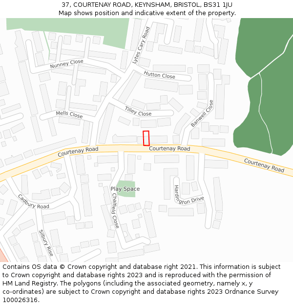 37, COURTENAY ROAD, KEYNSHAM, BRISTOL, BS31 1JU: Location map and indicative extent of plot