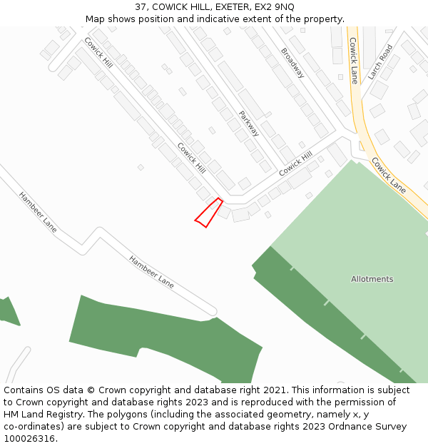 37, COWICK HILL, EXETER, EX2 9NQ: Location map and indicative extent of plot