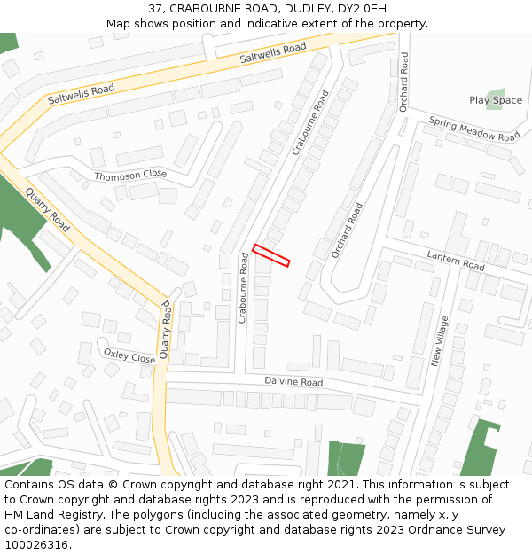 37, CRABOURNE ROAD, DUDLEY, DY2 0EH: Location map and indicative extent of plot