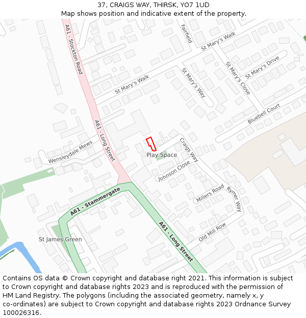37, CRAIGS WAY, THIRSK, YO7 1UD: Location map and indicative extent of plot