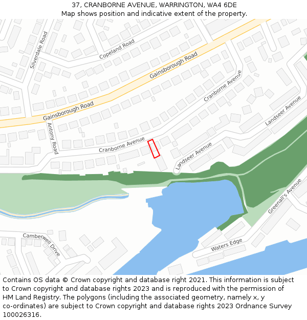 37, CRANBORNE AVENUE, WARRINGTON, WA4 6DE: Location map and indicative extent of plot