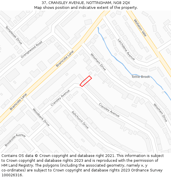 37, CRANSLEY AVENUE, NOTTINGHAM, NG8 2QX: Location map and indicative extent of plot