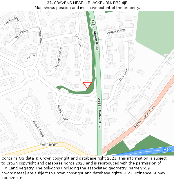 37, CRAVENS HEATH, BLACKBURN, BB2 4JB: Location map and indicative extent of plot