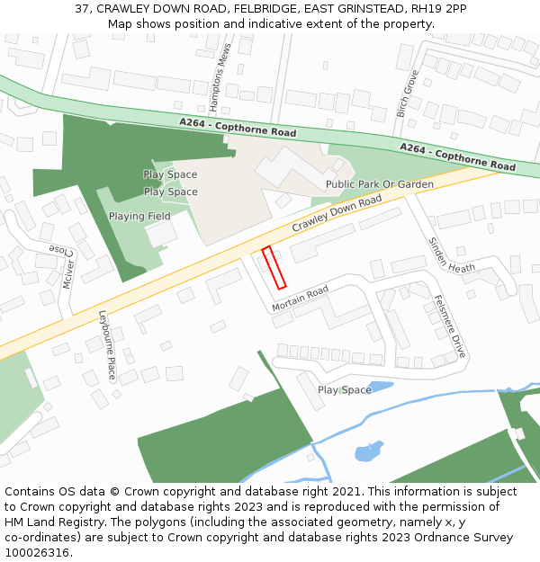 37, CRAWLEY DOWN ROAD, FELBRIDGE, EAST GRINSTEAD, RH19 2PP: Location map and indicative extent of plot