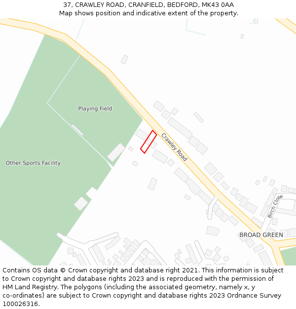 37, CRAWLEY ROAD, CRANFIELD, BEDFORD, MK43 0AA: Location map and indicative extent of plot