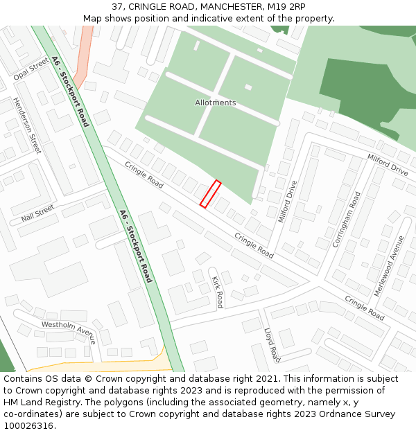 37, CRINGLE ROAD, MANCHESTER, M19 2RP: Location map and indicative extent of plot