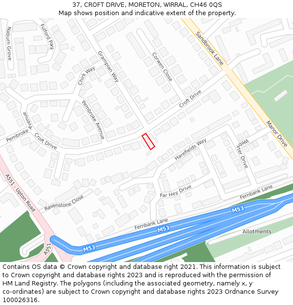 37, CROFT DRIVE, MORETON, WIRRAL, CH46 0QS: Location map and indicative extent of plot