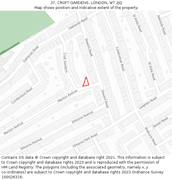 37, CROFT GARDENS, LONDON, W7 2JQ: Location map and indicative extent of plot