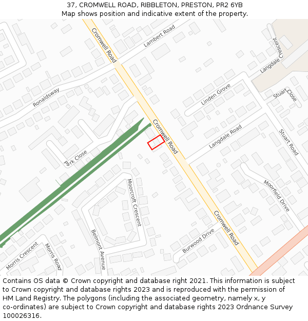 37, CROMWELL ROAD, RIBBLETON, PRESTON, PR2 6YB: Location map and indicative extent of plot