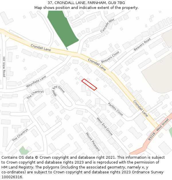 37, CRONDALL LANE, FARNHAM, GU9 7BG: Location map and indicative extent of plot